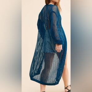 Free People Lattice Open Knit Blue Cardigan Medium NWT$198 #summer